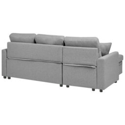 Beliani Corner Sofa Bed 3 Seater Nassjo Faux Linen Grey Right Hand - thumbnail 7
