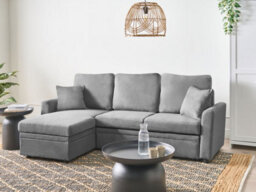 Beliani Corner Sofa Bed 3 Seater Nassjo Faux Linen Grey Right Hand - thumbnail 2