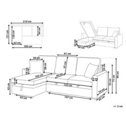Beliani Corner Sofa Bed 3 Seater Nassjo Faux Linen Grey Right Hand - thumbnail 3
