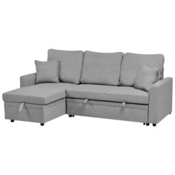 Beliani Corner Sofa Bed 3 Seater Nassjo Faux Linen Grey Right Hand - thumbnail 5