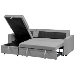 Beliani Corner Sofa Bed 3 Seater Nassjo Faux Linen Grey Right Hand - thumbnail 6