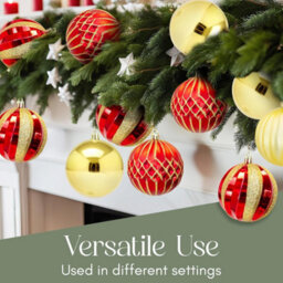 Pelle & Sol Christmas Bauble Set 30-Piece, Large 6 Cm Red-Gold Shatterproof Assorted Ornaments For Tree, Wreaths & Garlands - thumbnail 7