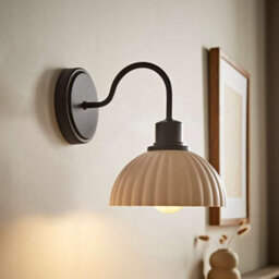 Valuelights Bourton Pair Of Matte Black Wall Lights With Ribbed Dome Shade And Bulbs - thumbnail 5