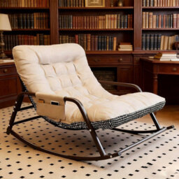 Rocking Lounge Chair With Plush Fabric And Reversible Cushion - thumbnail 4