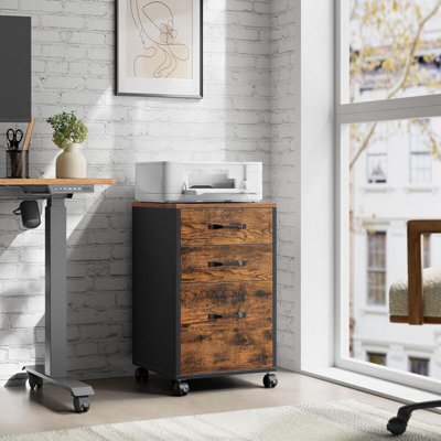 Songmics Rolling Filing Cabinet, Office Document Storage With Wheels, Hanging File Organizer, Rustic Brown And Ink Black - image 1