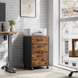 Songmics Rolling Filing Cabinet, Office Document Storage With Wheels, Hanging File Organizer, Rustic Brown And Ink Black - thumbnail 1