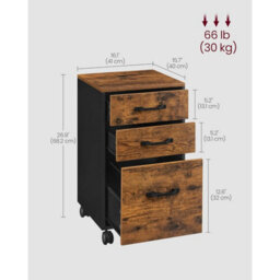 Songmics Rolling Filing Cabinet, Office Document Storage With Wheels, Hanging File Organizer, Rustic Brown And Ink Black - thumbnail 2