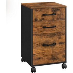 Songmics Rolling Filing Cabinet, Office Document Storage With Wheels, Hanging File Organizer, Rustic Brown And Ink Black - thumbnail 5