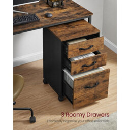 Songmics Rolling Filing Cabinet, Office Document Storage With Wheels, Hanging File Organizer, Rustic Brown And Ink Black - thumbnail 3