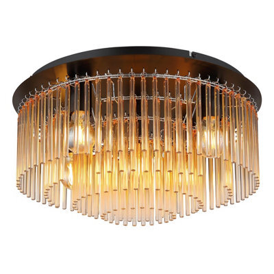 Luminosa Lighting Luminosa Gorley Ceiling Light Matt Black Amber Glass Shade 5X E27 - image 1