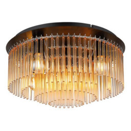 Luminosa Lighting Luminosa Gorley Ceiling Light Matt Black Amber Glass Shade 5X E27