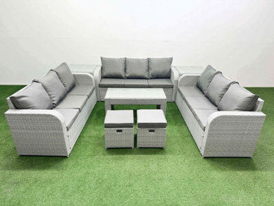 Fimous Pe Rattan Lounge Sofa Set 11 Seater Outdoor Garden Furniture Set Oblong Coffee Table 2 Stools 2 Side Table Light Grey - image 1