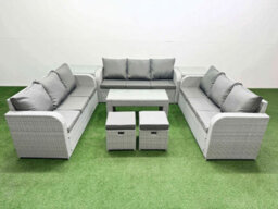 Fimous Pe Rattan Lounge Sofa Set 11 Seater Outdoor Garden Furniture Set Oblong Coffee Table 2 Stools 2 Side Table Light Grey - thumbnail 1