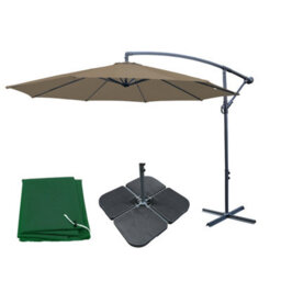 Sundaze 3M Taupe Cantilever Banana Parasol Crank Handle Patio Garden Umbrella With Base Weights & Cover - thumbnail 1