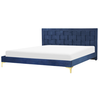 Beliani Bed Velvet Limoux 180 X 200 Cm (Eu Super King) Navy Blue - image 1