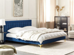 Beliani Bed Velvet Limoux 180 X 200 Cm (Eu Super King) Navy Blue - thumbnail 2