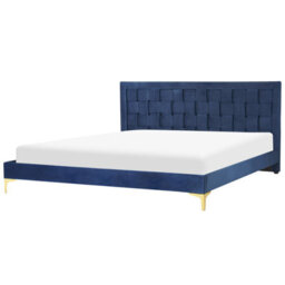 Beliani Bed Velvet Limoux 180 X 200 Cm (Eu Super King) Navy Blue - thumbnail 1