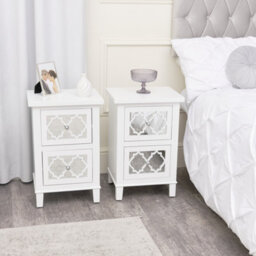 Melody Maison Pair Of White Mirrored Lattice Bedside Tables - Sabrina White Range - thumbnail 3