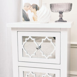 Melody Maison Pair Of White Mirrored Lattice Bedside Tables - Sabrina White Range - thumbnail 4