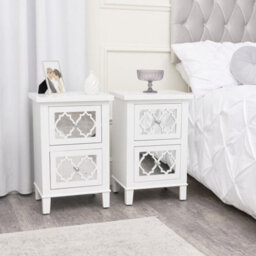 Melody Maison Pair Of White Mirrored Lattice Bedside Tables - Sabrina White Range - thumbnail 1
