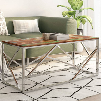 Berkfield Coffee Table Silver Stainless Steel And Solid Reclaimed Wood - image 1