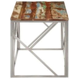 Berkfield Coffee Table Silver Stainless Steel And Solid Reclaimed Wood - thumbnail 4