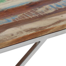 Berkfield Coffee Table Silver Stainless Steel And Solid Reclaimed Wood - thumbnail 7
