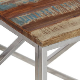 Berkfield Coffee Table Silver Stainless Steel And Solid Reclaimed Wood - thumbnail 5