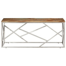 Berkfield Coffee Table Silver Stainless Steel And Solid Reclaimed Wood - thumbnail 3