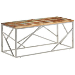 Berkfield Coffee Table Silver Stainless Steel And Solid Reclaimed Wood - thumbnail 2
