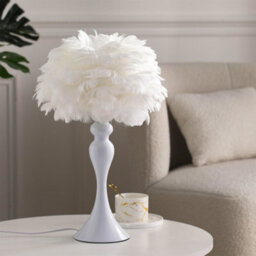 Living And Home White Accent Ceramic Feather Bedroom Bedside Table Lamp With Led Light 30Cm X 46Cm - thumbnail 2