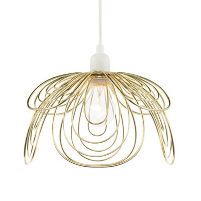 Happy Homewares Polished Gold Metal Wire Overlapping Petal Ceiling Pendant Light Shade - image 1