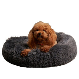 OHS Dog Bed Fluffy Plush Fleece Pet Calming Anti Anxiety Round, Charcoal - Large