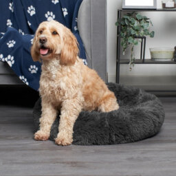 OHS Dog Bed Fluffy Plush Fleece Pet Calming Anti Anxiety Round, Charcoal - Large - thumbnail 3