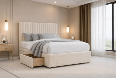 "Nexus Amalfi Teddy Divan, Cream, 54"" Headboard, 4 Drawers, Open Coil Mattress, Super King" - image 1