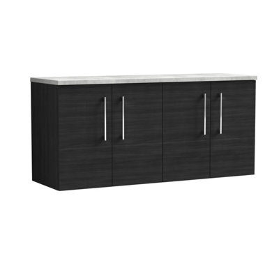 Nuie Arno Wall Hung 4-Door Vanity Unit With Laminate Worktop In Bellato Grey, Sleek Counter Top Vanity Unit In Charcoal Black - image 1