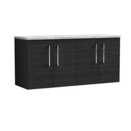 Nuie Arno Wall Hung 4-Door Vanity Unit With Laminate Worktop In Bellato Grey, Sleek Counter Top Vanity Unit In Charcoal Black - thumbnail 1