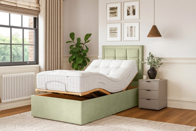 Grand Motion Smart Electric Adjustable Bed Set With Mattress And Headboard, Beige