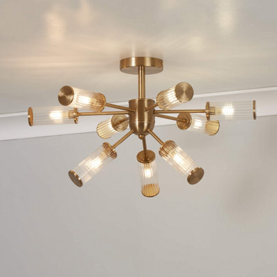 Pagazzi Lighting Pagazzi Enid Brushed Gold & Ribbed Glass Semi-Flush Ceiling Light - image 1