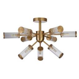 Pagazzi Lighting Pagazzi Enid Brushed Gold & Ribbed Glass Semi-Flush Ceiling Light - thumbnail 8