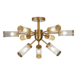 Pagazzi Lighting Pagazzi Enid Brushed Gold & Ribbed Glass Semi-Flush Ceiling Light - thumbnail 6