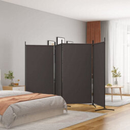 Walplus 4-Panel Room Divider Brown 346X180 Cm Fabric