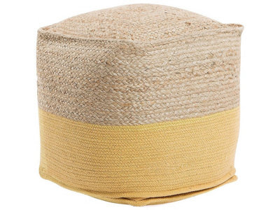Beliani Yellow Jute Knit Pouf Ottoman 44 X 44 X 44 Cm - Boho Footstool And Extra Seat - image 1