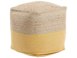 Beliani Yellow Jute Knit Pouf Ottoman 44 X 44 X 44 Cm - Boho Footstool And Extra Seat - thumbnail 1