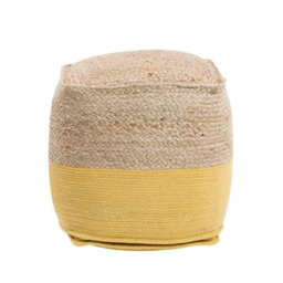 Beliani Yellow Jute Knit Pouf Ottoman 44 X 44 X 44 Cm - Boho Footstool And Extra Seat - thumbnail 4