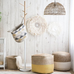 Beliani Yellow Jute Knit Pouf Ottoman 44 X 44 X 44 Cm - Boho Footstool And Extra Seat - thumbnail 2