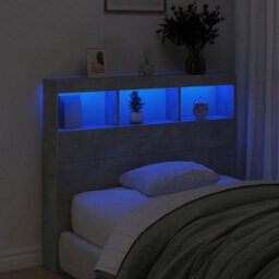 Berkfield Headboard Cabinet With Led Concrete Grey 120X17X102 Cm - thumbnail 4