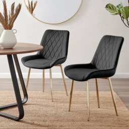 Furniturebox Set Of 2 Dining Chairs - Pesaro Modern Dining Chairs - Black Velvet Gold Leg Dining Chairs - Kitchen Dining Room Chairs - thumbnail 1