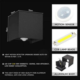 " Modern Square Outdoor Up Down Led Wall Light Pir Motion Sensor Ip54 Lamp 10W" - thumbnail 2