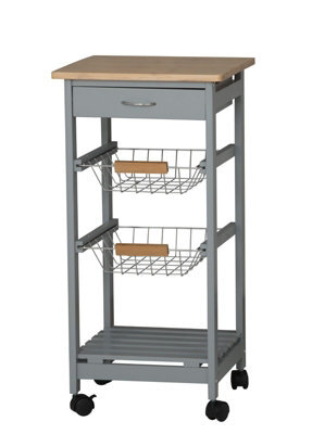 Urbn-Living Urbnliving Height 75Cm 3 Tier Grey Portable Oasis Bamboo Top Mdf Kitchen Trolley Drawer Shelf Cart On Wheels - image 1
